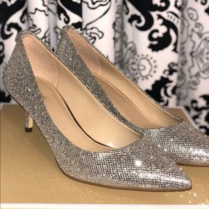 NEW- MK silver Glitter half pumps